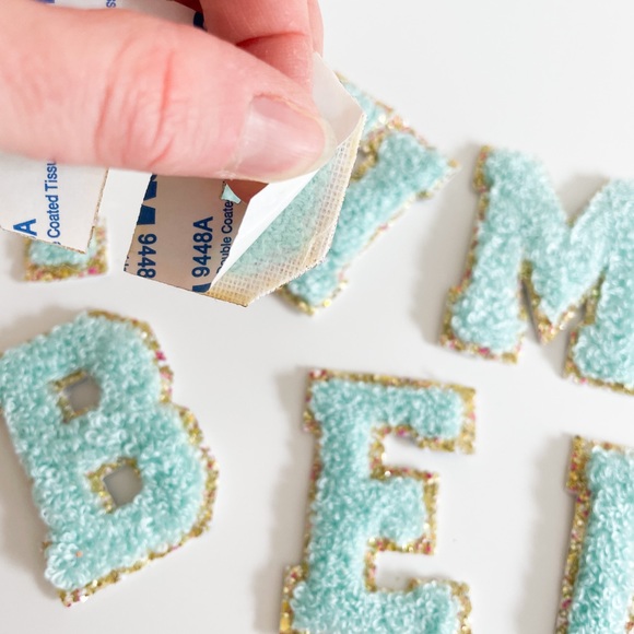 Mint Monogram Glitter Chenille Letter Patch - Picture 3 of 3